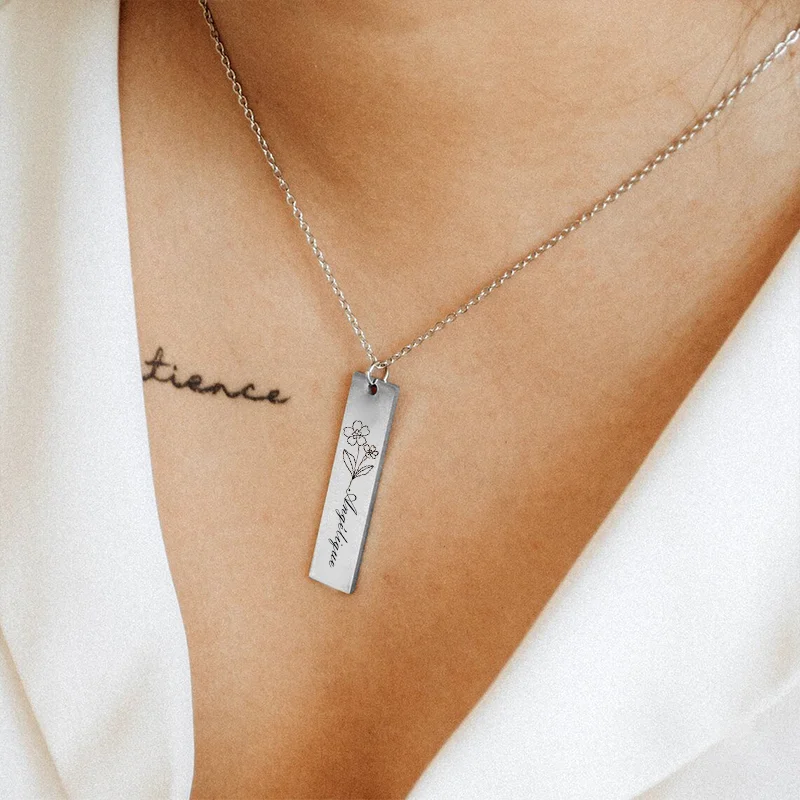 

Custom Stainless Steel Birthday Flower Pattern Long Pendant Necklace, for Girls' Birthdays, Valentine's Day Gifts, Fashion Items