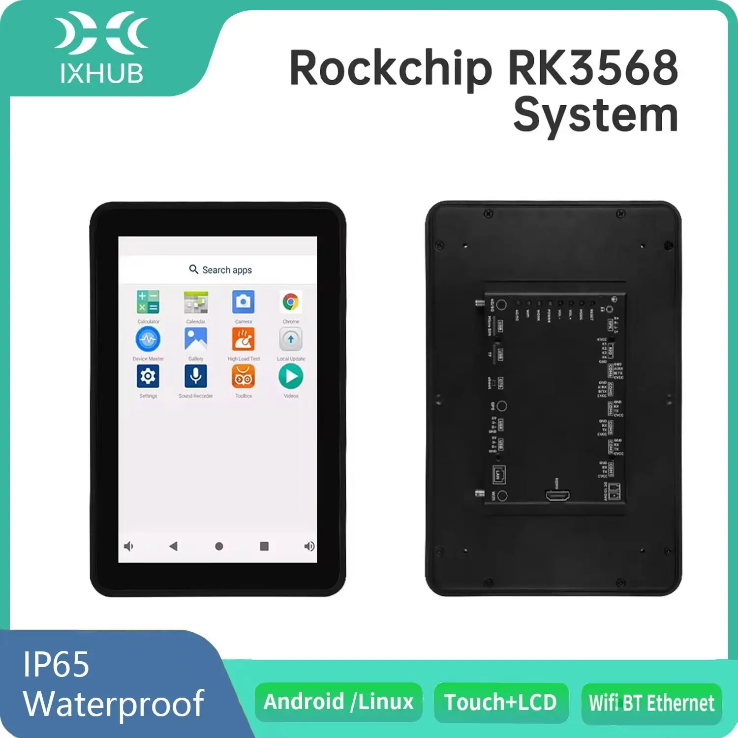 جهاز كمبيوتر IXHUB الكل في واحد IP65 نظام تضمين مقاوم للماء HMI Ethernet RJ45 شاشة تعمل باللمس Andriod 11.0 Ubuntu Debian OS مفتوح المصدر