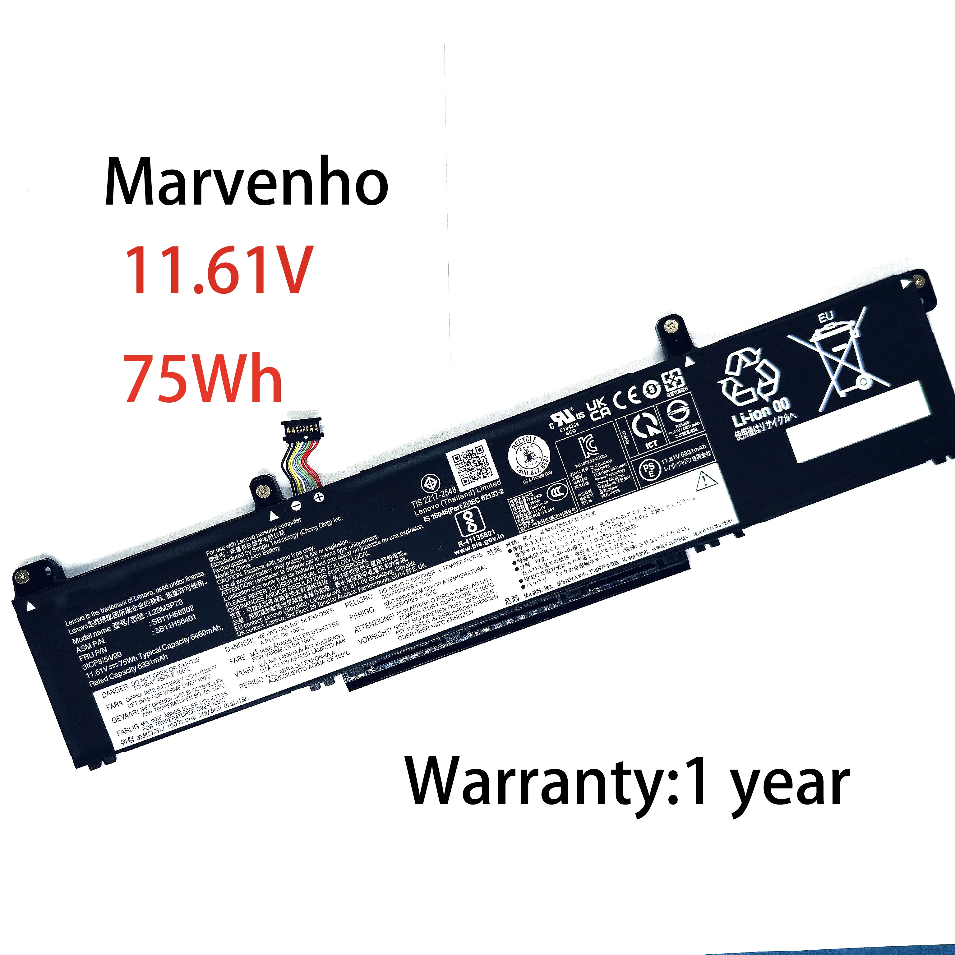 

Marvenho New 11.61V 6331mah 75wh L23M3P73 L23D3P74 Laptop Battery For Lenovo ThinkPad P14s Gen 5 P16s Gen 3