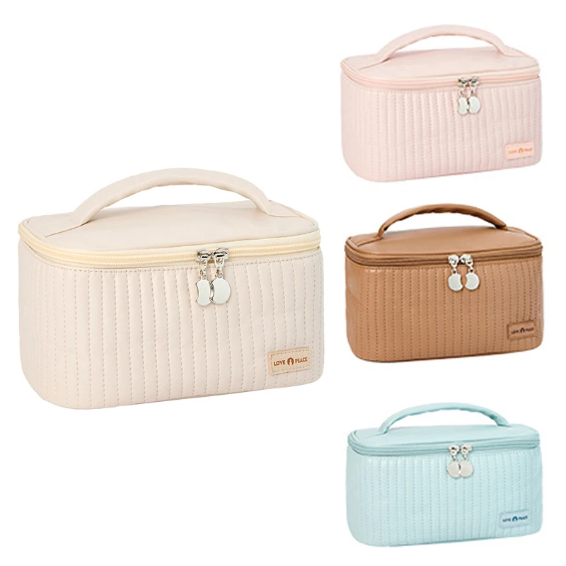 

Women's Cosmetic Bag Fresh Sweet PU Leather Waterproof Portable Makeup Bag Large Capacity Washing Bag with Handle