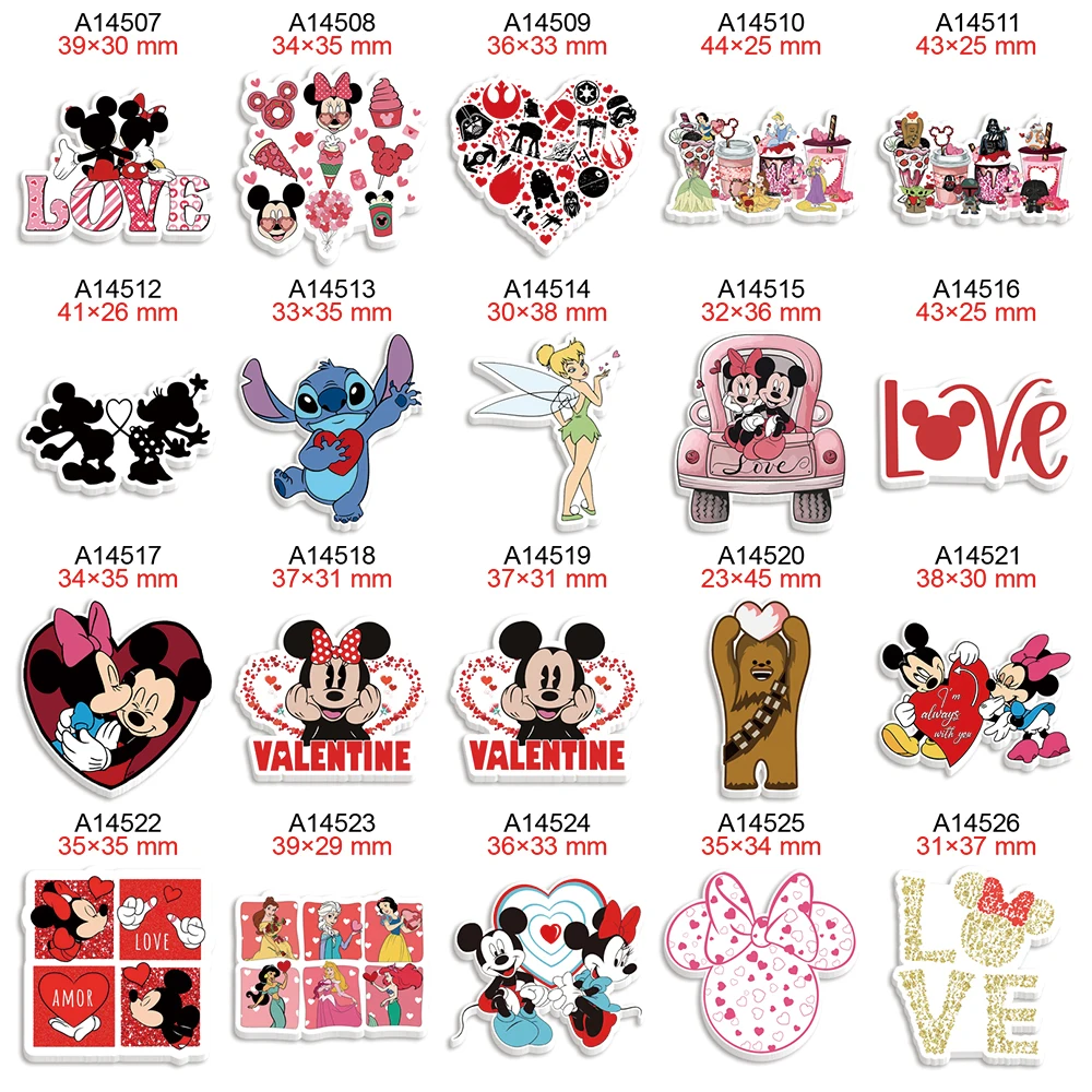 Disney Cartoon Love Heart Planar Resin for Valentine\'s Day Holiday Earring Hairbow DIY Keychain Handmade Accessories 30pcs