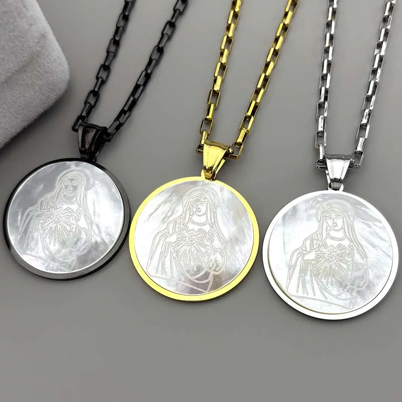 مريم العذراء Chathilic قلادة قلادة للنساء الرجال الفولاذ المقاوم للصدأ الذهب اللون الطبيعي شل غوادالوبي سيدة سلسلة مجوهرات #2