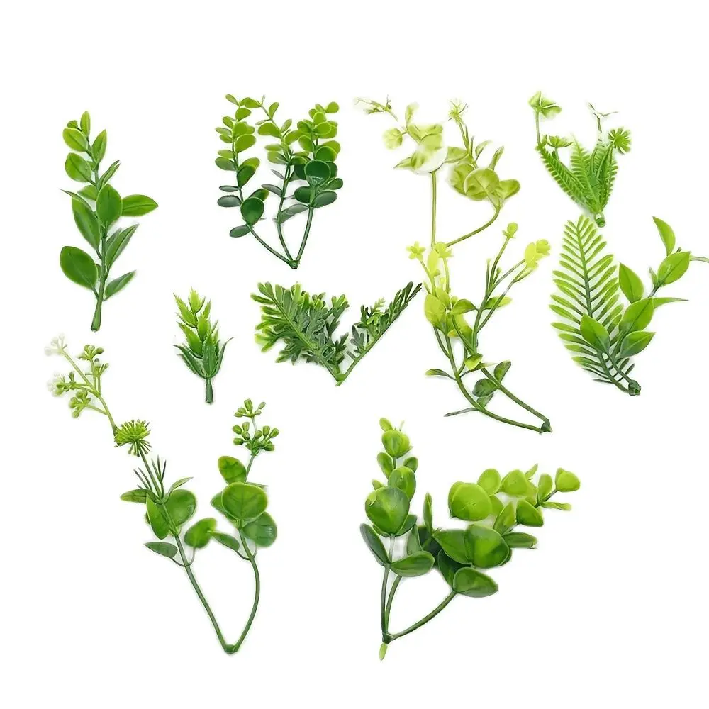 10 unids/lote de flores artificiales de hierba de agua de plástico para decoración del hogar, mesa colgante de pared, corona DIY, regalo, plantas falsas para álbum de recortes