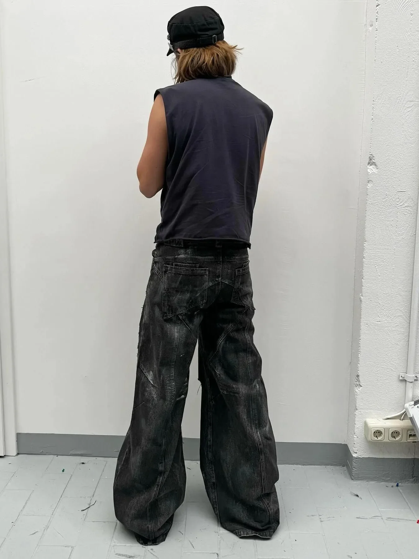 NO FAITH STUDIOS black wax wash paint loose straight micro-pull three-dimensional cut jeans