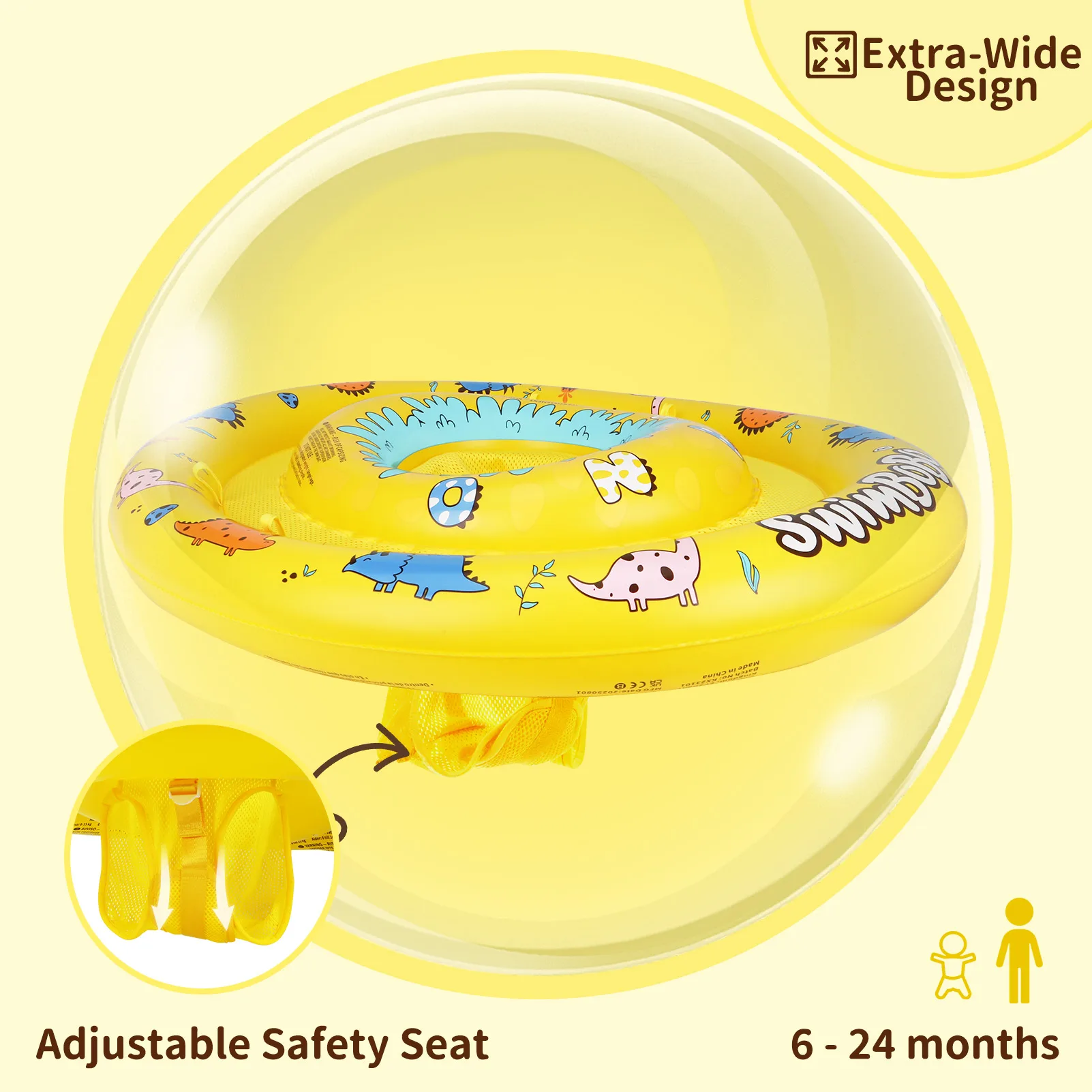 Baby Pool Float with  for Age 6-36 Months and Anti-Tip Safety Seat Dual Air Chambers Infl