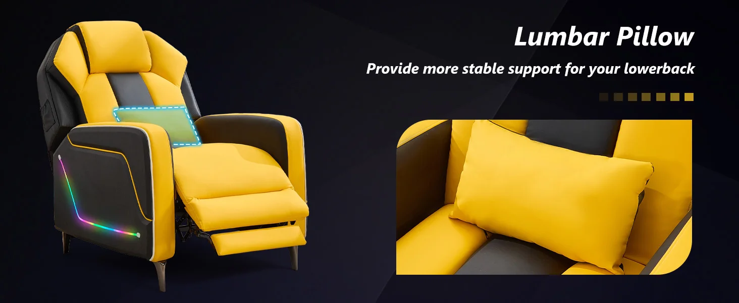 TCGBKAF LED Gaming Recliner Chair Ergonomic Video Game Reclining Chair with Footrest Lumbar Pillow & Side Pocket Home Theater Recliner Sofa Chair for Gaming Room Living Room Bed… image 16