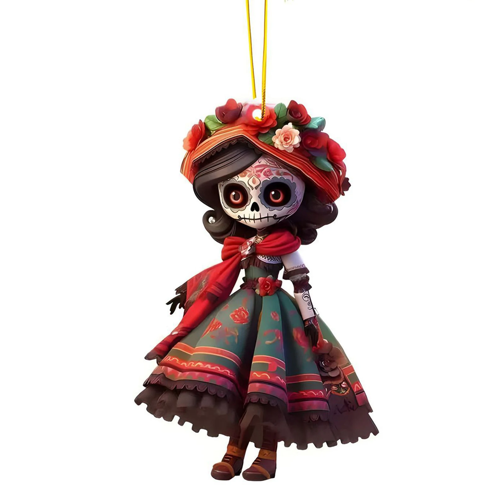 Хэллоуин-Висячие-Украшения-Сахарный-Череп-Автомобильное-Зеркало-Заднего-Вида-Подвески-2d-День-Мертвых-Украшения