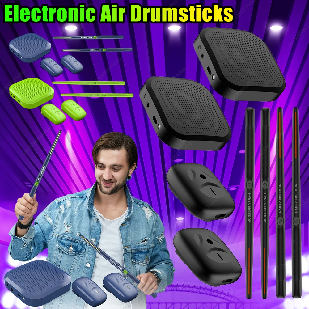 Электронные виртуальные воздушные барабаны, барабанные палочки, педали, портативная барабанная установка виртуальной реальности, умная ударная установка, подарок для взрослых и детей