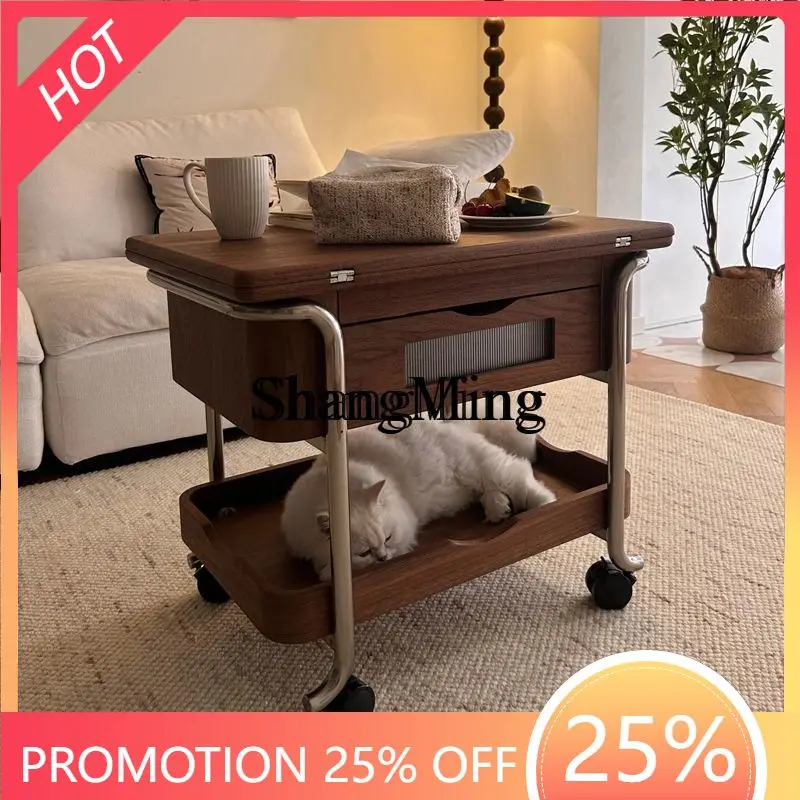 

ZYY solid wood medieval trolley living room home mobile folding antique wind with wheels small apartment home coffee table