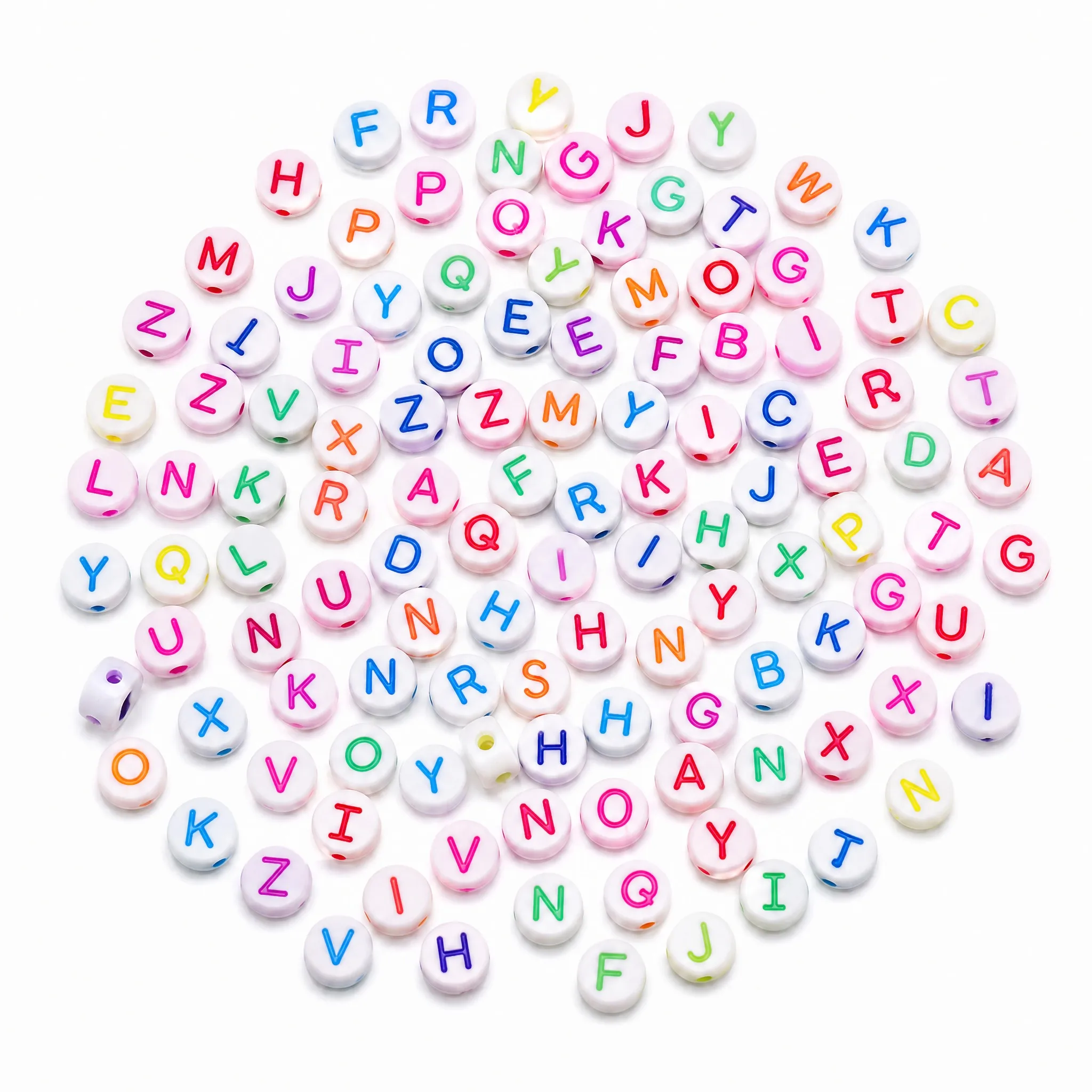 300Pcs Flat Round Acrylic Letter Beads Mixed Color Alphabet Loose Spacer Beads 6.5x4mm for Bracelet Jewelry Making Supplies