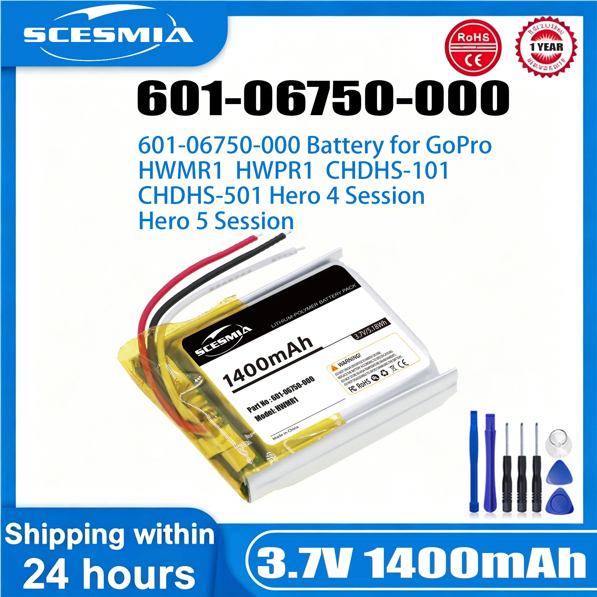 Camera Battery for GoPro:Hero 4 Session,CHDHS-101,Hero 5 Session,CHDHS-501,HWMR1,HWPR1,601-06750-000,601-06750-101,601-10257-000