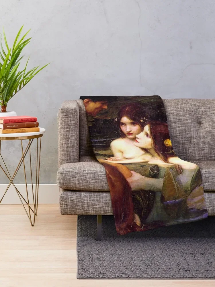 Hylas and the Nymphs - John William Waterhouse Throw Blanket Fluffy Shaggy Tourist Blankets