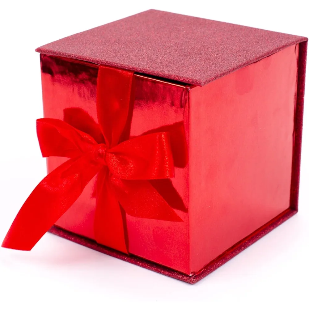 

Small Gift Box with Bow and Shredded Paper Fill (Red Signature 4 inch Gift Box with Glitter) for Birthdays, Graduations