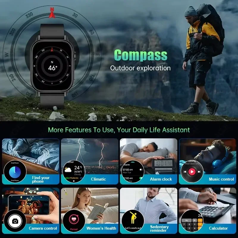 Xiaomi 2025 النساء الرياضة لتحديد المواقع المقتفي AMOLED Smartwatch الرجال البوصلة في الهواء الطلق بلوتوث دعوة ساعة 2.01 بوصة HD شاشة لهواوي