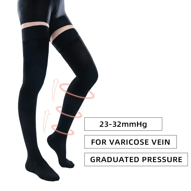 

Medical Compression Stockings 20-30mmHg Graduated Pressure Thigh High Elastic Nursing Socks for Varicose Veins Edema Swelling