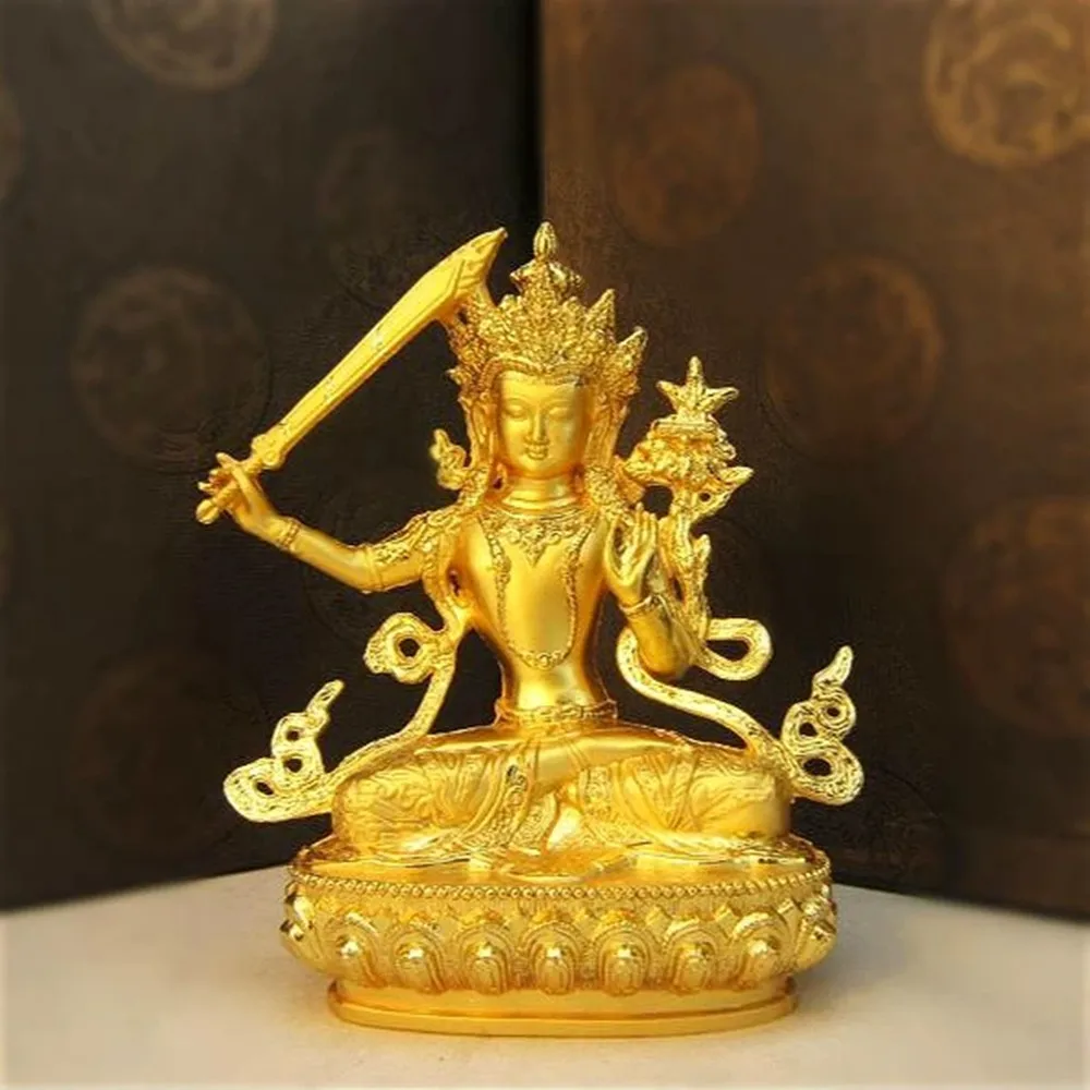 

Alloy Zinc Bodhisattva Manjusri Gold Buda Alloy Metal Buddhist Suppliers House Decor Statue Ornament