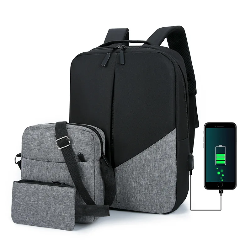 Men's Backpack Set with Large Capacity and USB Charging Port Suitable for Business Commuting School Travel