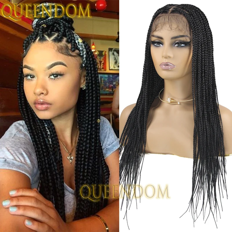 Synthetic Box Braid Wig Faux Locs Full Lace Triangle Shape Braids Wig for Black Women Knotless 26 Inch Cornrow Plait Braided Wig