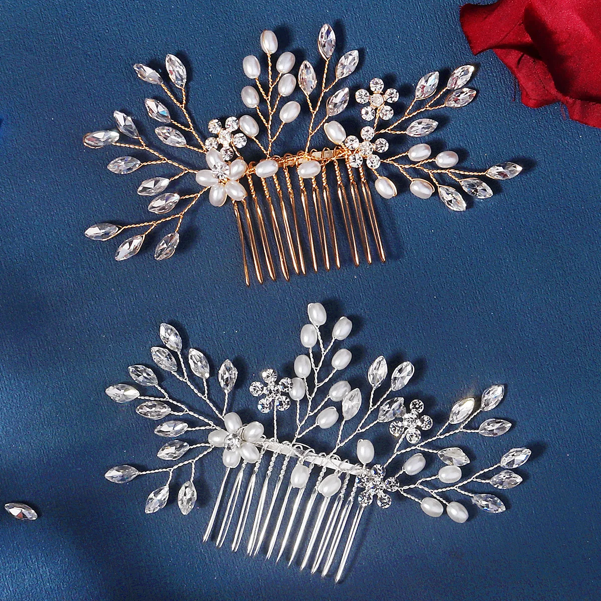 

New Pearl Flower Elegant Hair Comb Sparkling Rhinestone Bridal Wedding Headdress Banquet Party Hair Jewelry Accessories