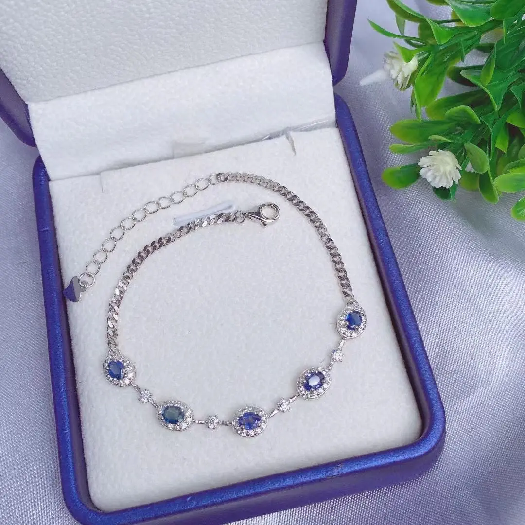 Best Seller ZECAA Sapphire Bracelet Jewelry For Woman With Natural Sapphire Gemstone 3*4mm For Woman Party Banquet Lady Gift