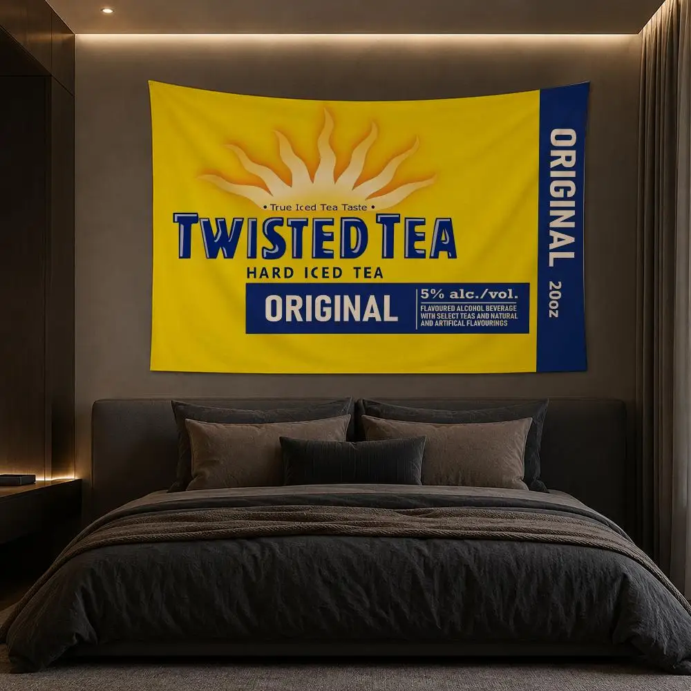 T-Twisted Tea Yellow Logo Tapestry Bedroom Living Room Bar Party House Home Dorm Interior Wall Decor Background Banner