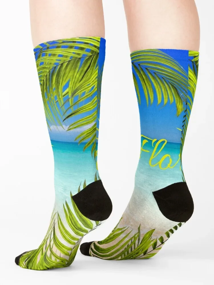 صني فلوريدا، الشاطئ الاستوائي وأوراق شجرة النخيل الجوارب أحذية المشي لمسافات طويلة الهدايا جوارب الرجبي رجل إمرأة #4