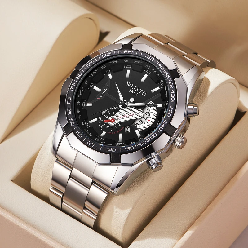 Men's Watch Single Calendar Steel Strip Large Dial Sports Wind Waterproof Luminous Quartz Watch Birthday Gift
