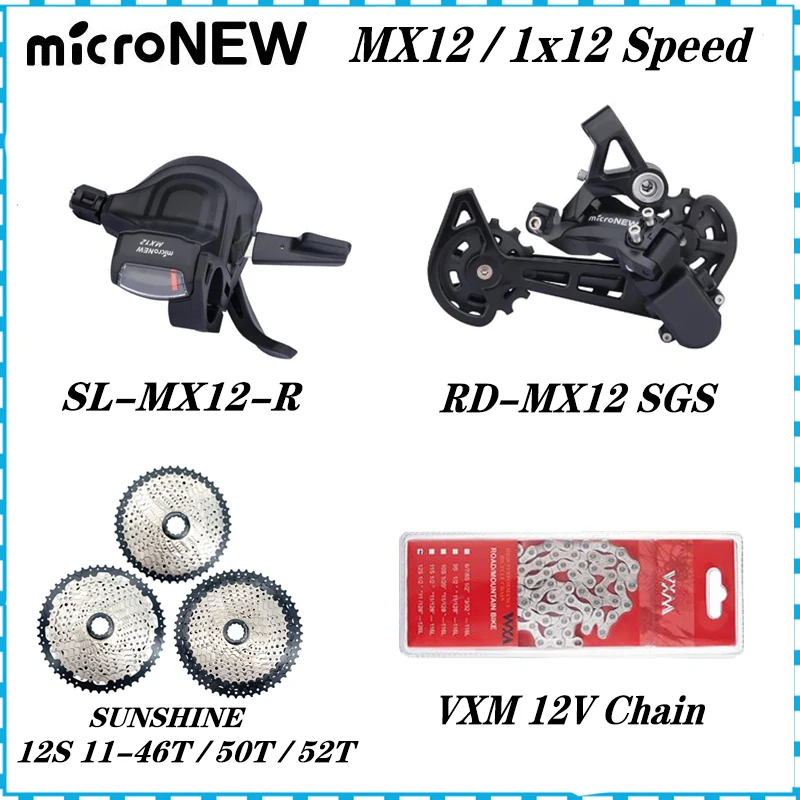 

microNEW MX12 1x12 Speed Derailleurs Groupset 12v Right Shift Lever RD VXM 12s Chain Sunshine Cassette 46T 50T 52T M6100 M8100