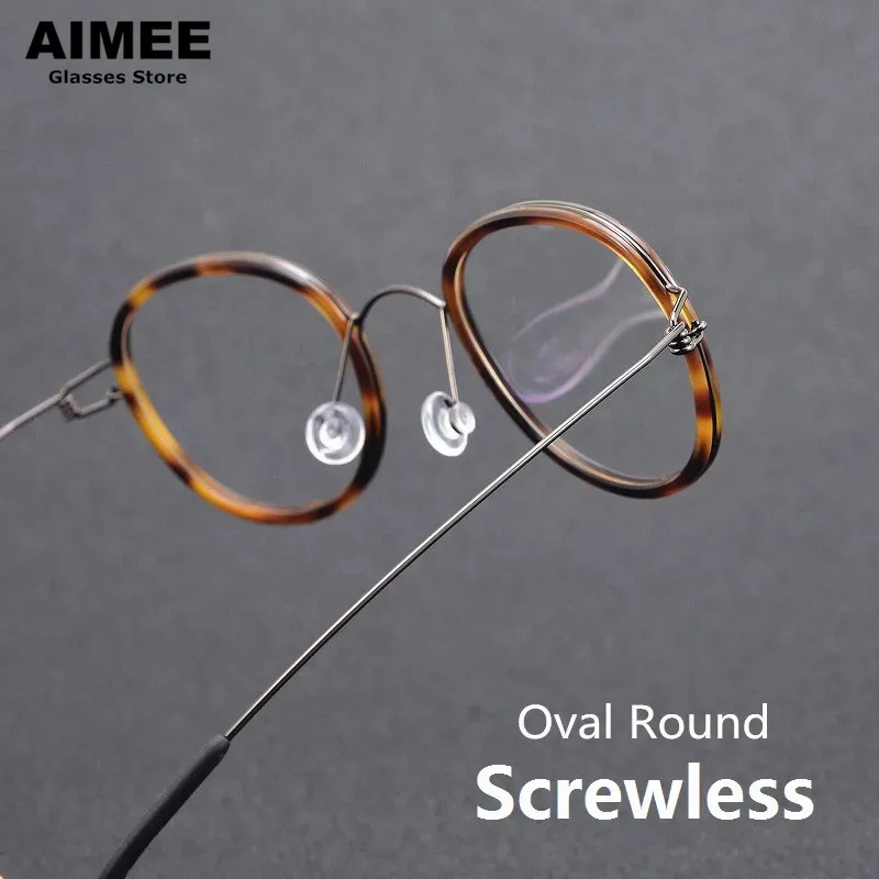 Oval Screwless Glasses Frame para homens e mulheres Óculos redondos Screwless Óculos de titânio Morten Brand Design Óculos de prescrição óptica