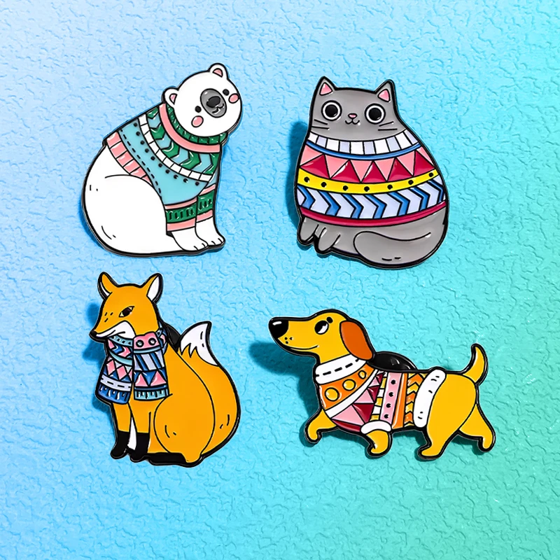Cute Animal Pin 4-design Enamel Cartoon Bear Fox Dog Cat Animal Metal Pin For Clothes Backpack Lapel Badge Brooch Friends Gifts