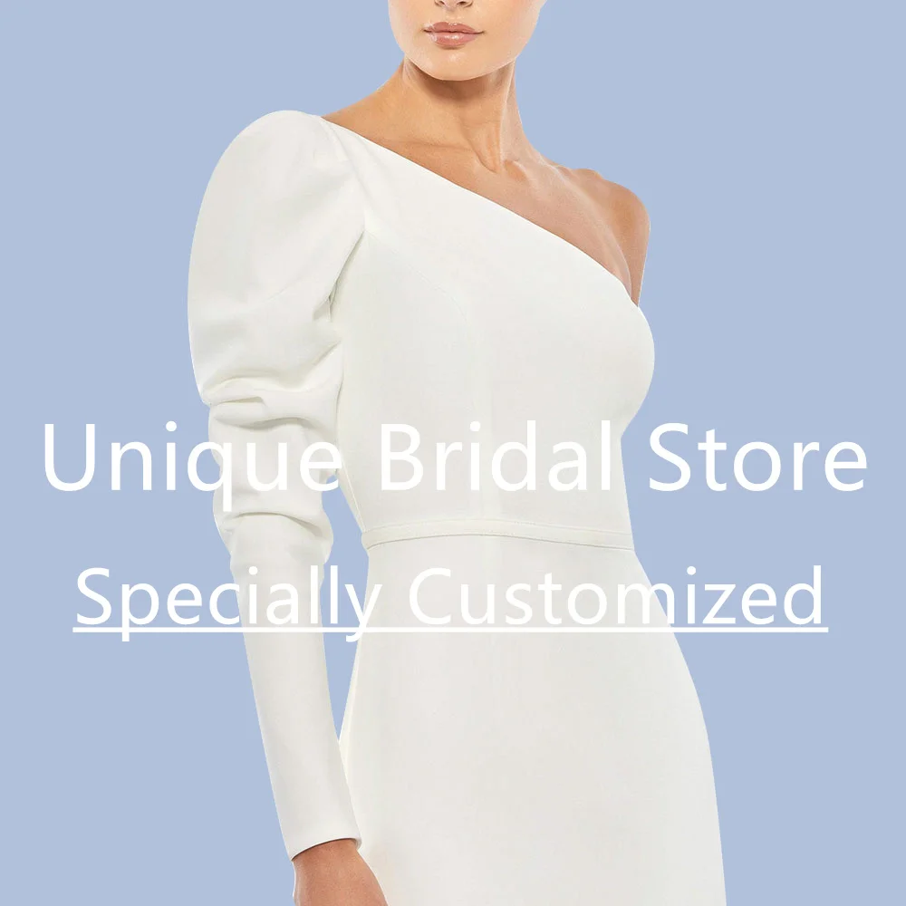 Customized 2023 Women's Custom Size Wedding Dress One Shoulder Long Sleeve Bridal Gown Back Zipper Mermaid Sweep Train Vestido D