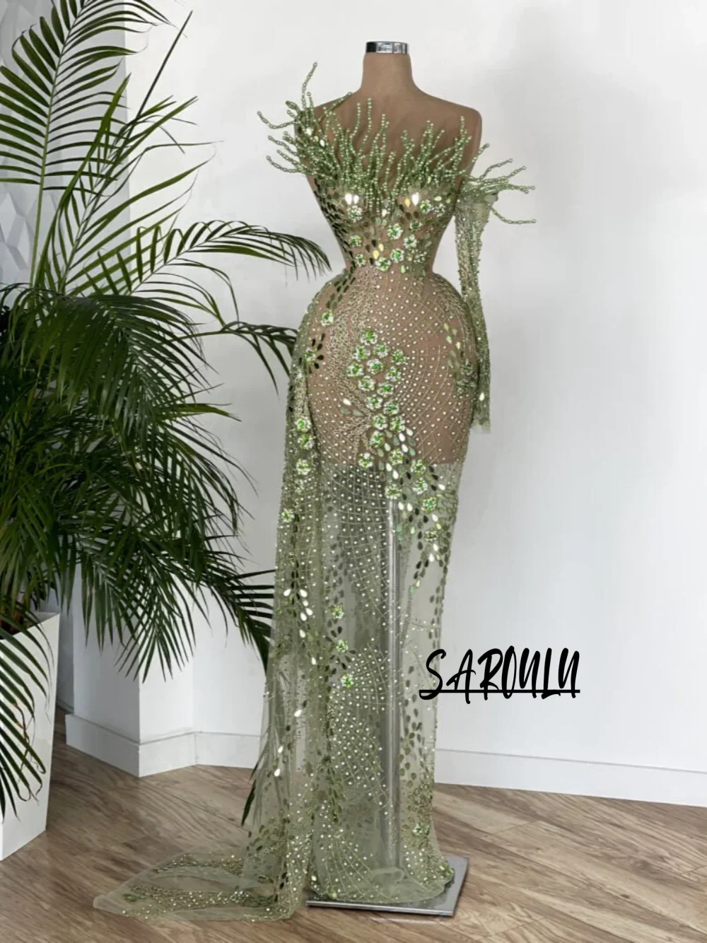 

Illusion Evening Dress Embellished With Beads Exquisite Cocktail Prom Dresses Shimmering One Shoulder Gown Vestidos De Novia