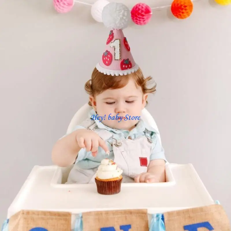 Q1fe Lovely bertema bayi perempuan topi ulang tahun Felt Party Supplies Peran Peran Bermain Props