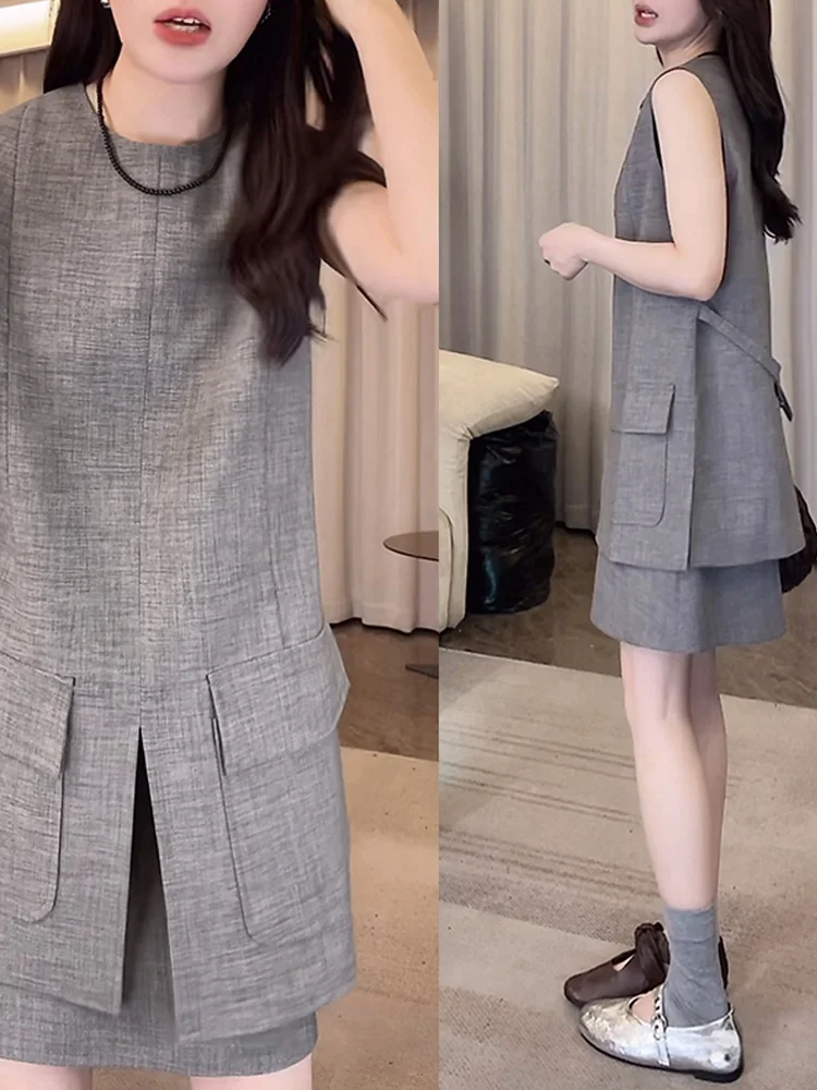 

Casual Loose Sleeveless round Neck Vest Top And High Waist Short Skirt Two Piece Set for Women Summer Fashion Comfortable Wear