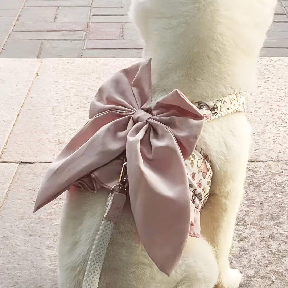 2PC bowknot pet dog vest chest strap set, adjustable chest strap, suitable for cats and dogs， view 4