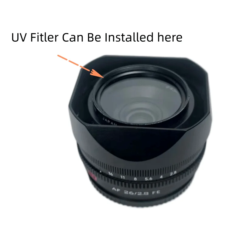 Metal Material Bayonet Square Lens Hood With Metal Cap Fit for Viltrox 26mm f2.8 EVO Nikon Z / Sony E-mount (FE )Lens