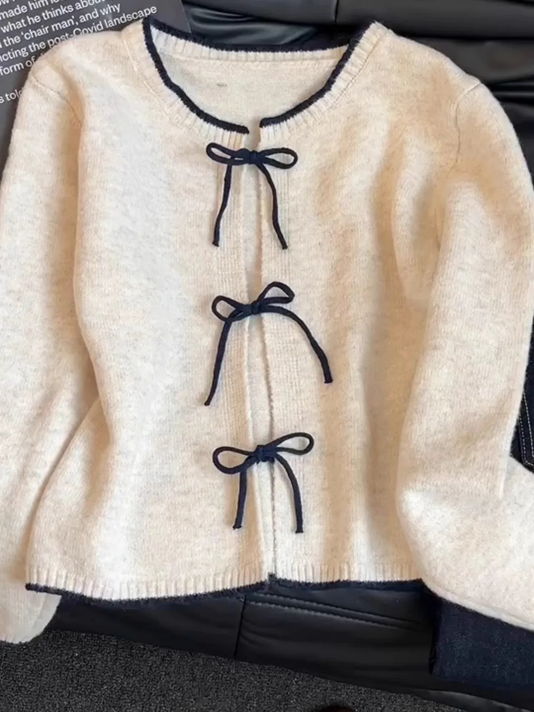 

Korean Sle Knitted Sweater Women's round Ne Knot Anti-Aging Open Cardigan Faionable Versatile Top for Autumn ...