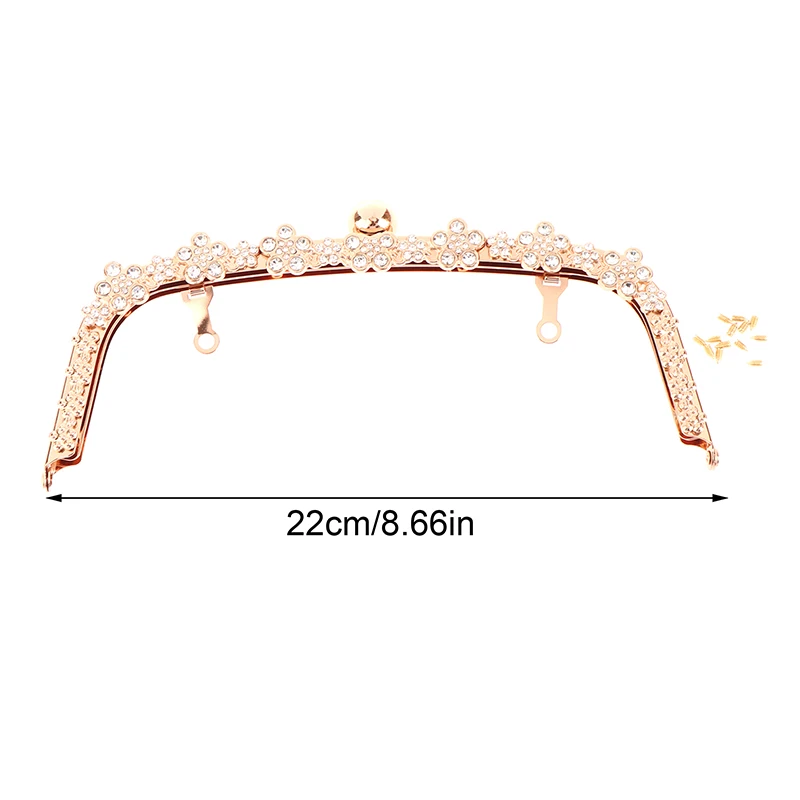 패션 아치 플라워 다이아몬드 금속 제작 키스 걸쇠 지갑 프레임, 가방 클러치 걸쇠, 가방 액세서리, 1PC, 22cm