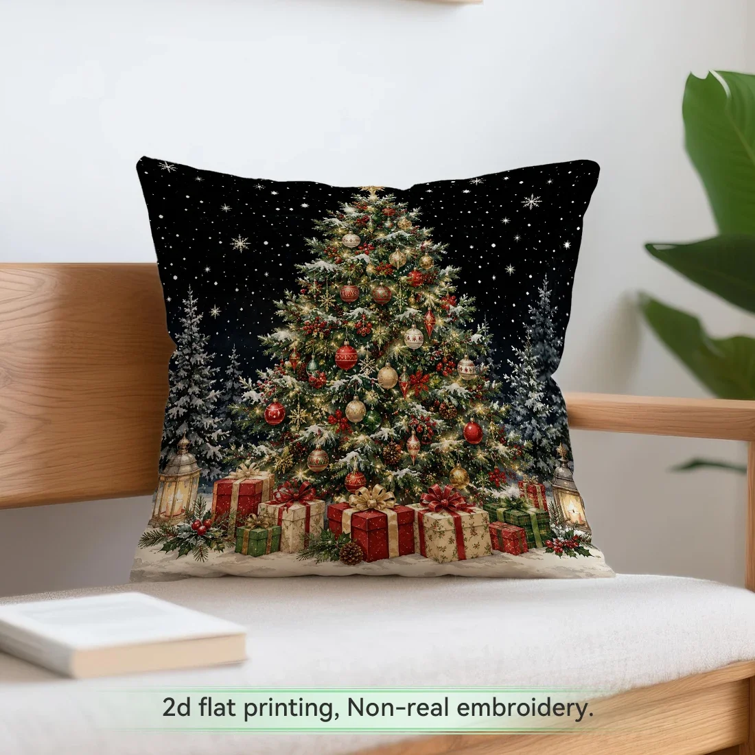 Winter Night Snow Scene Christmas Cushions Pillowcase Polyester Cushion Cover Throw Pillow Pillowcover Home Car Sofa Decor