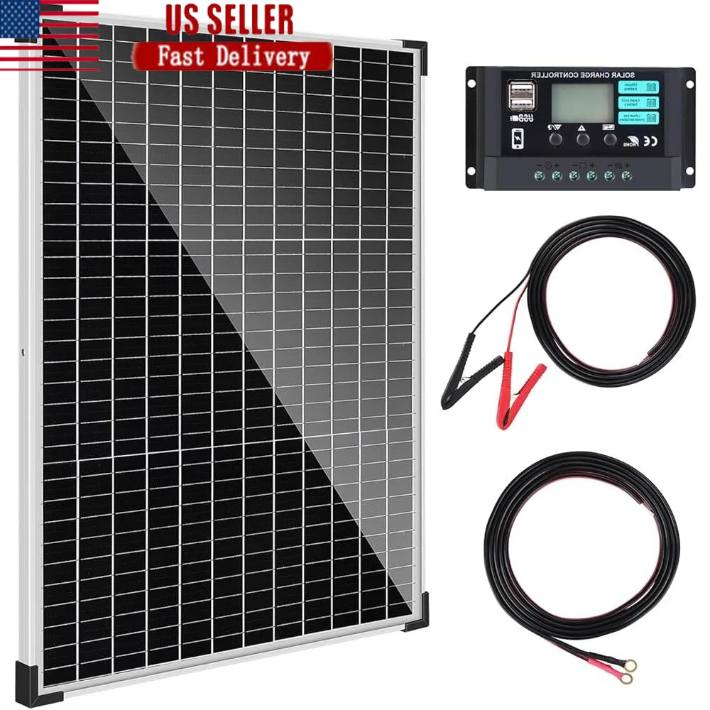 

50W 12V Solar Panel Kit Monocrystalline with 10A Charge Controller Battery Charger RV Boat Camping Marine Automotive