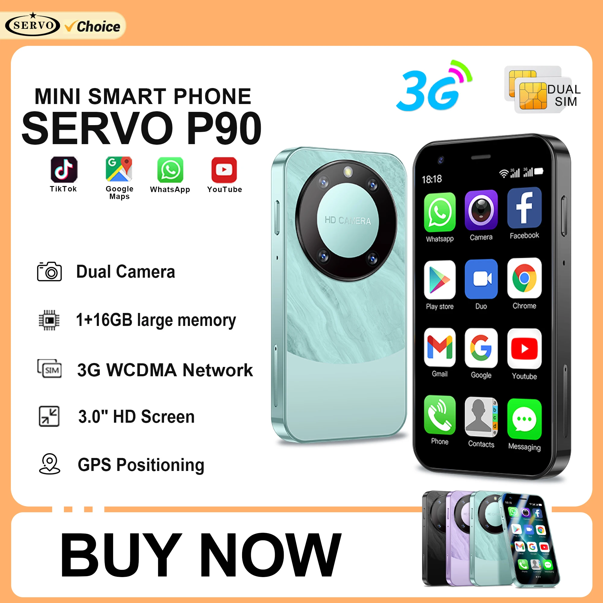 SERVO P90 Mini Android Smartphone 3G WCDMA 16GB ROM Play Store WhatsAPP WiFi Hotspot Dual SIM Standby 3.0