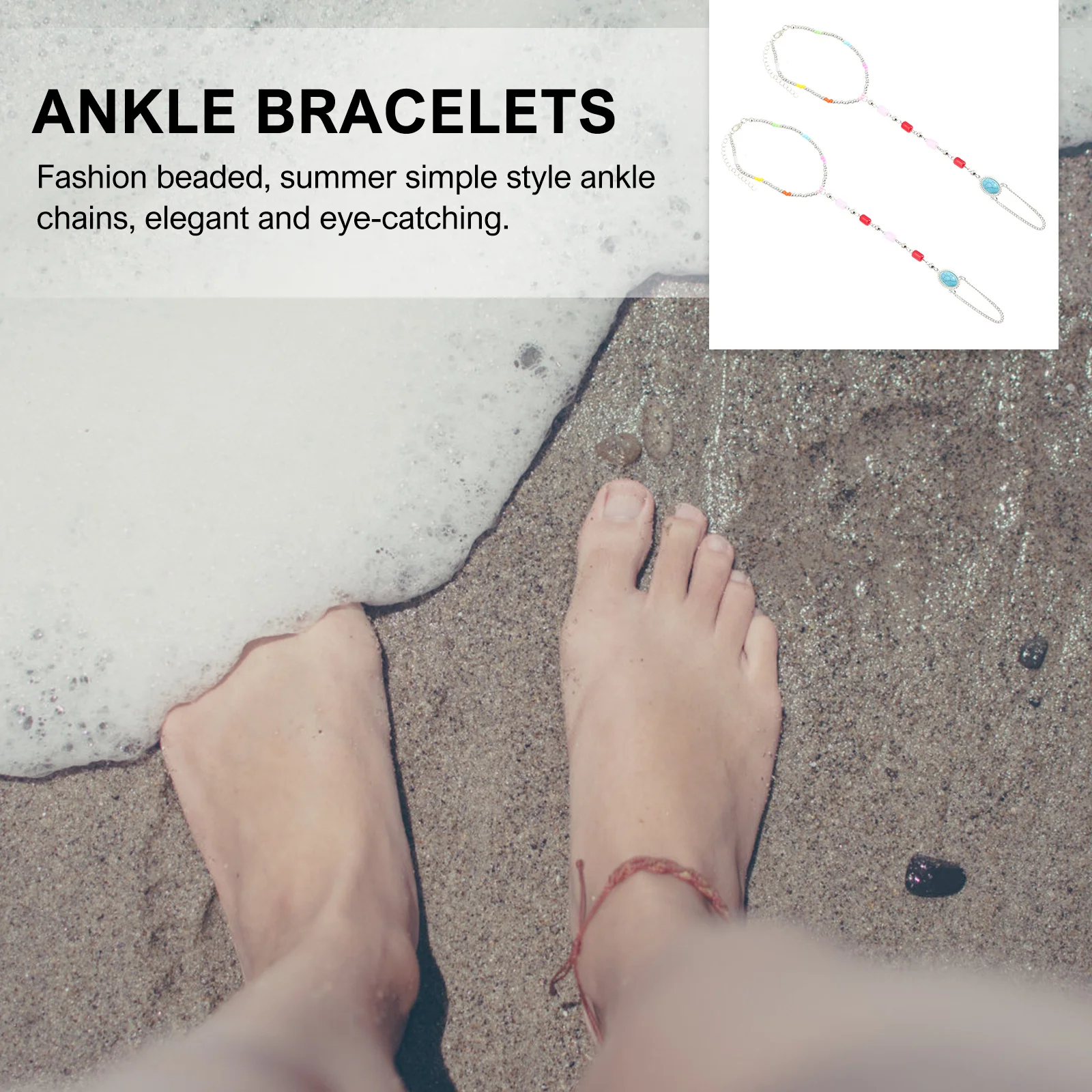 

2Pcs Beaded Ankle Chains Bracelets Fashion Alloy Beach Party Anklets for Women Men Elegant Festival Jewelry