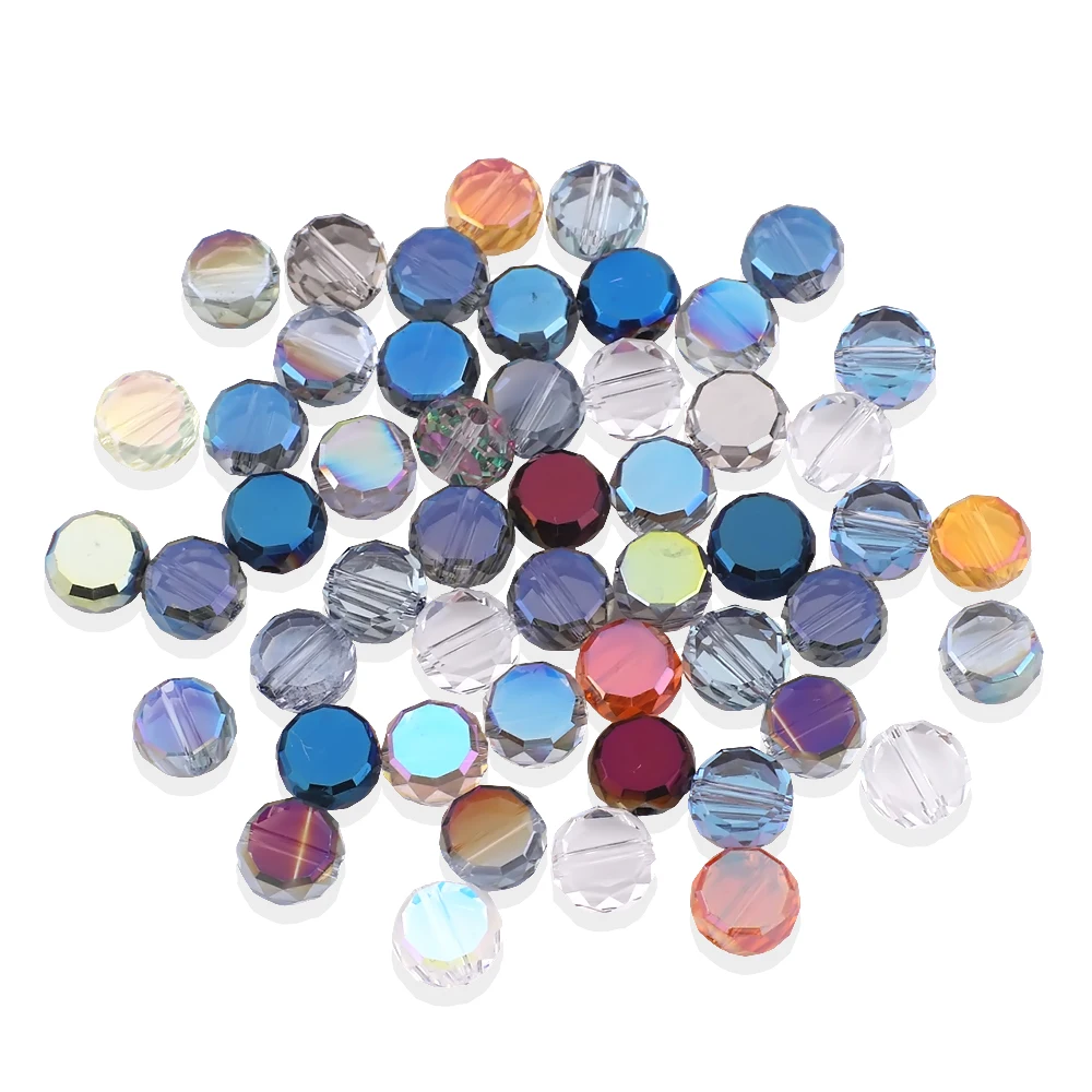 50pcs Flatback Round Bead 8mm Faceted Glass Loose Beads Cheap Beading Jewelry Diy Making Crystal Accessories Wholesale In Bulk