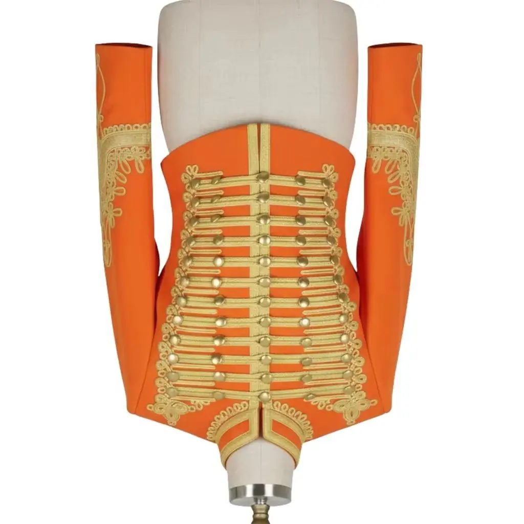 

Custom Made Women Orange Wool Hussar Jacket Vintage Napoleonic Military Officier Top Coat Medieval Costume