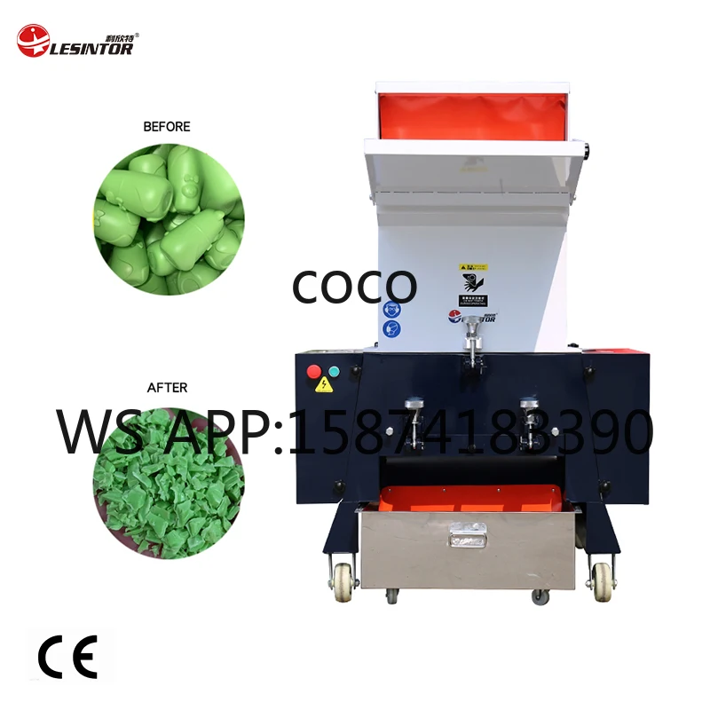 LESINTOR Industrial Plastic Crusher Automatic Waste Lump Shredder for PET/PP/PE Bottles Recycling