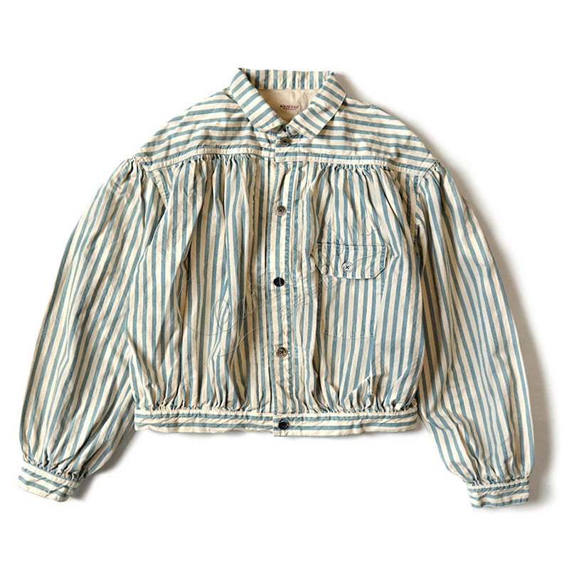 Japanese Style Cotton Linen Striped Casual Open Front Cardigan Loose Daily Wear Unisex Lightweight Long Sleeve Knit Outerwear