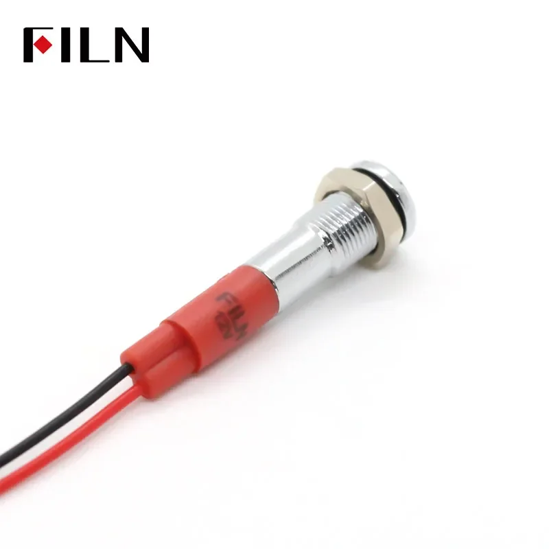 FILN 1PC IP65 Waterproof Metal Indicator Light Signal Lamp with Wire 12VRed/Yellow Light Miniature Indicator Light 6mm LED