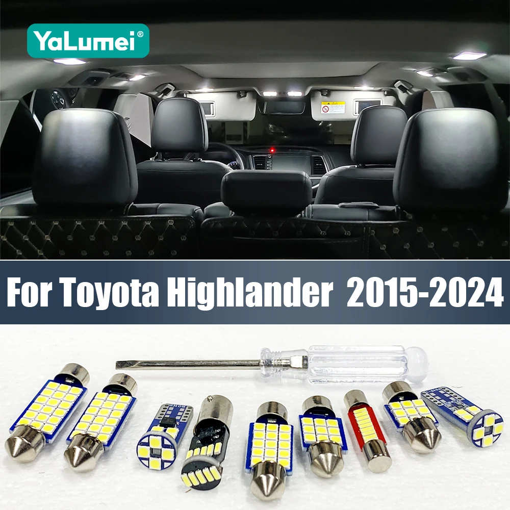 For Toyota Highlander XU50 XU70 Kluger 2015-2019 2020 2021 2022 2023 2024 9PCS LED Car Dome Map Lights Vanity Mirror Trunk Lamps