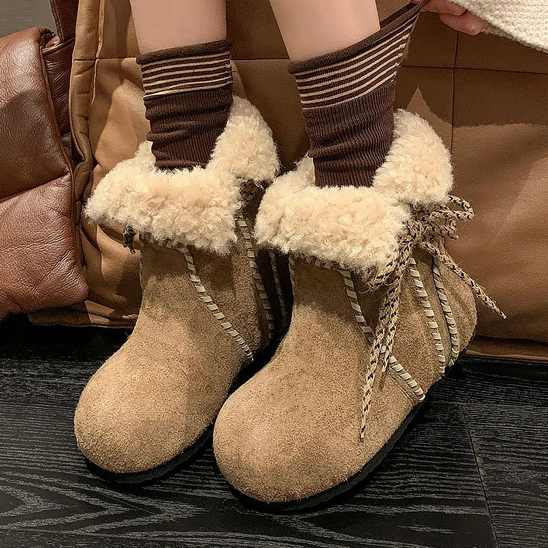 

Winter Boots Woman Keep Warm Lamb Wool Fluffy Snow Boots Fashion Simple Outdoor Waterproof Lightweight Non-slip Female Footwear