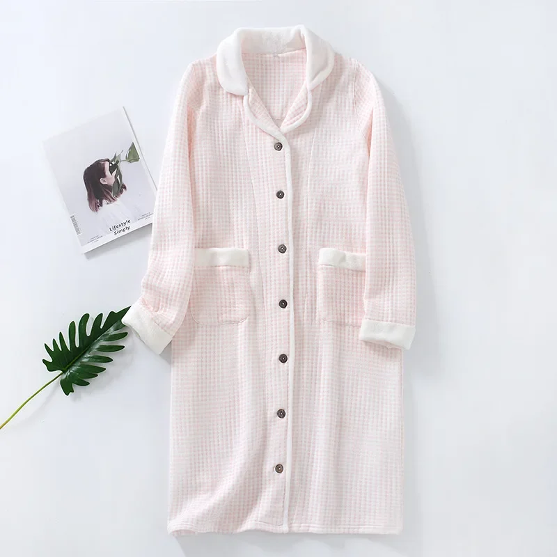 Japanese new style nightdress female autumn and winter pure cotton air cotton layer thick long skirt cute bathrobe home skirt